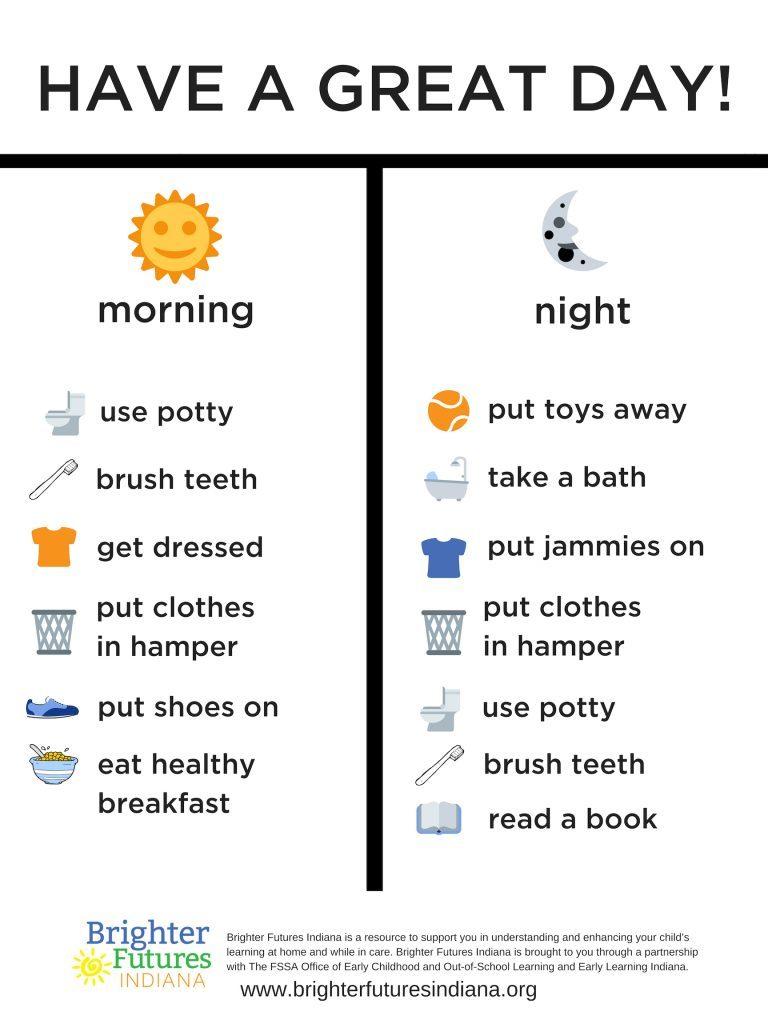 Toddler routine chart for morning and night
