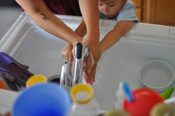 Washing a child's hands