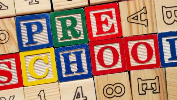 Letter blocks spelling out Preschool