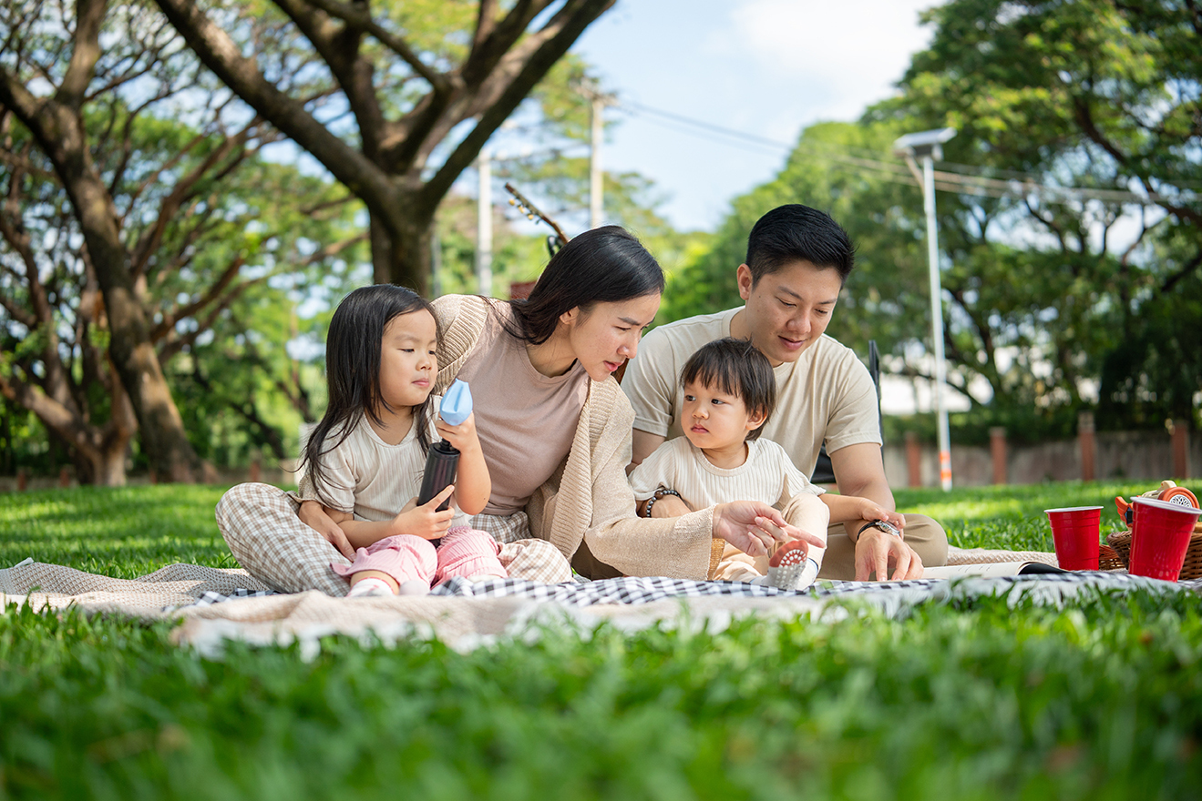 Family in shade