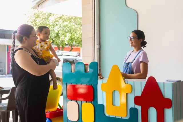 family at childcare center