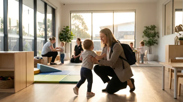 mom with child picking up from childcare