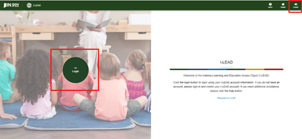 Screenshot of where the login link is located on the page