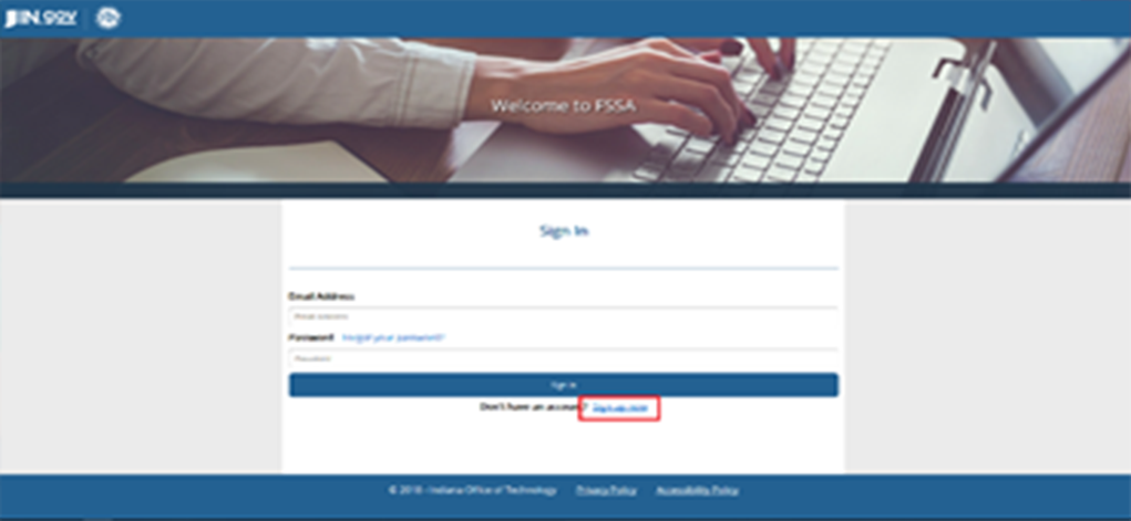 Screenshot of where the signup now feature is located on the page